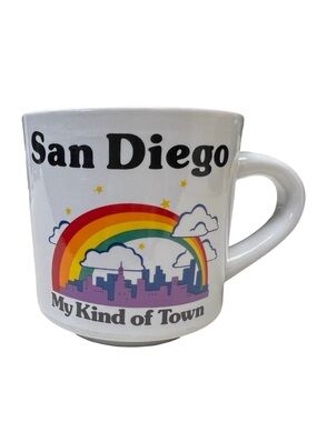 Vintage 80s Papel SAN DIEGO “My Kind Of Town” Kitschy Rainbow Souvenir Mug Gift